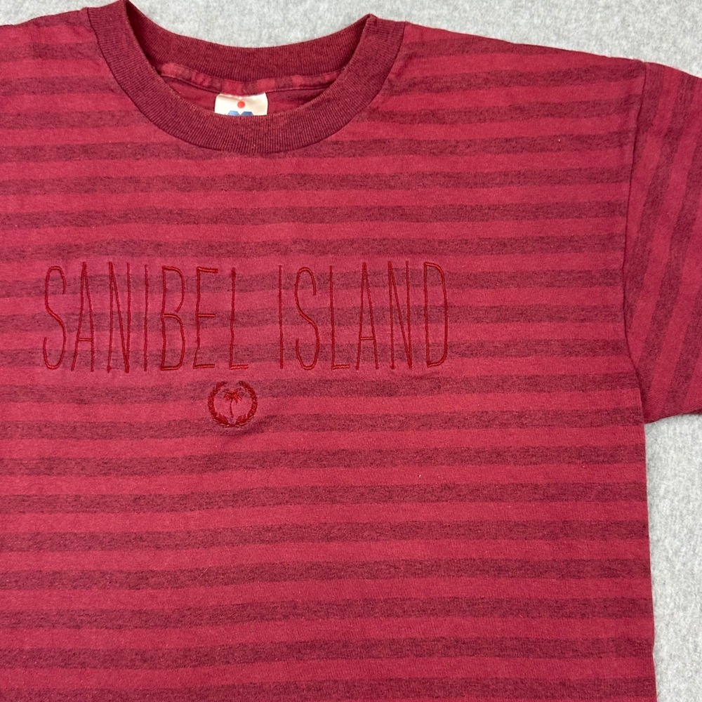 Vtg Miller Sanibel Island T Shirt Mens Large Maroon Striped Single Stitch USA